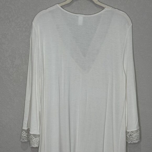 Eberjey Nightgown Womens Small Ivory Lace Trim V Neck 3/4 Sleeve Sleep Shirt - Picture 6 of 8